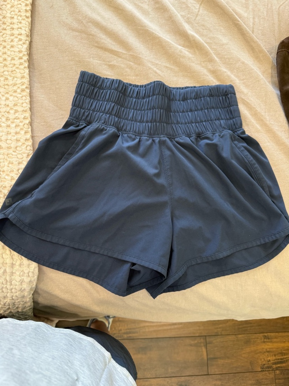 Women's Navy High-Waist Athletic Shorts with Smocked Waistband